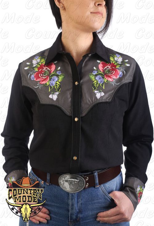 La April Chemise western cowboy femme noire avec impressions