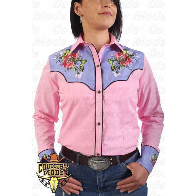 La April Chemise western cowboy femme rose avec impressions