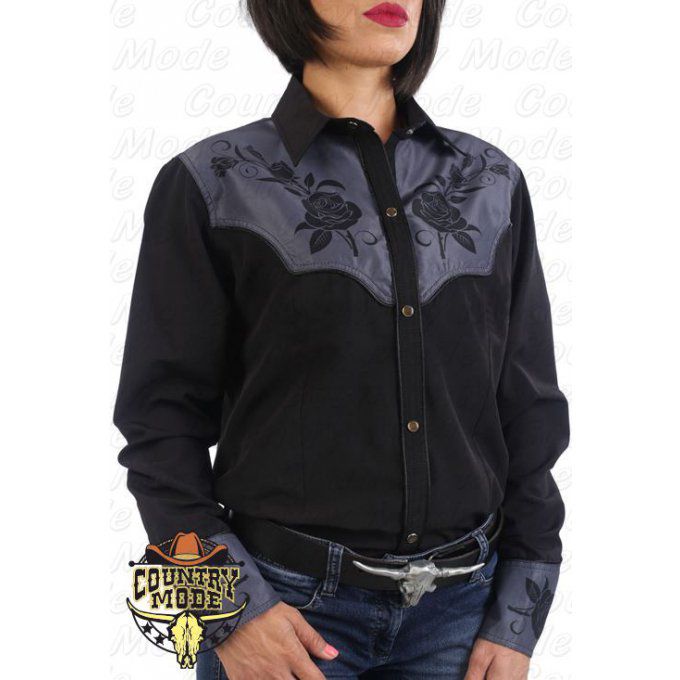 La April Chemise western cowboy femme noir avec impressions