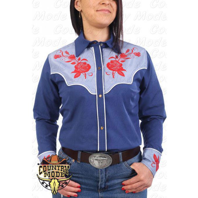 La April Chemise western cowboy femme bleue avec impressions